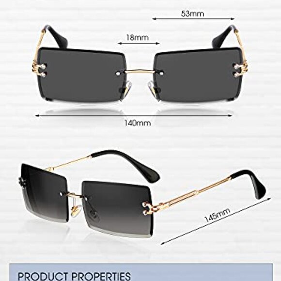 4 Pairs Rimless Rectangle Sunglasses Frameless Square Glasses Vintage - Picture 3 of 8